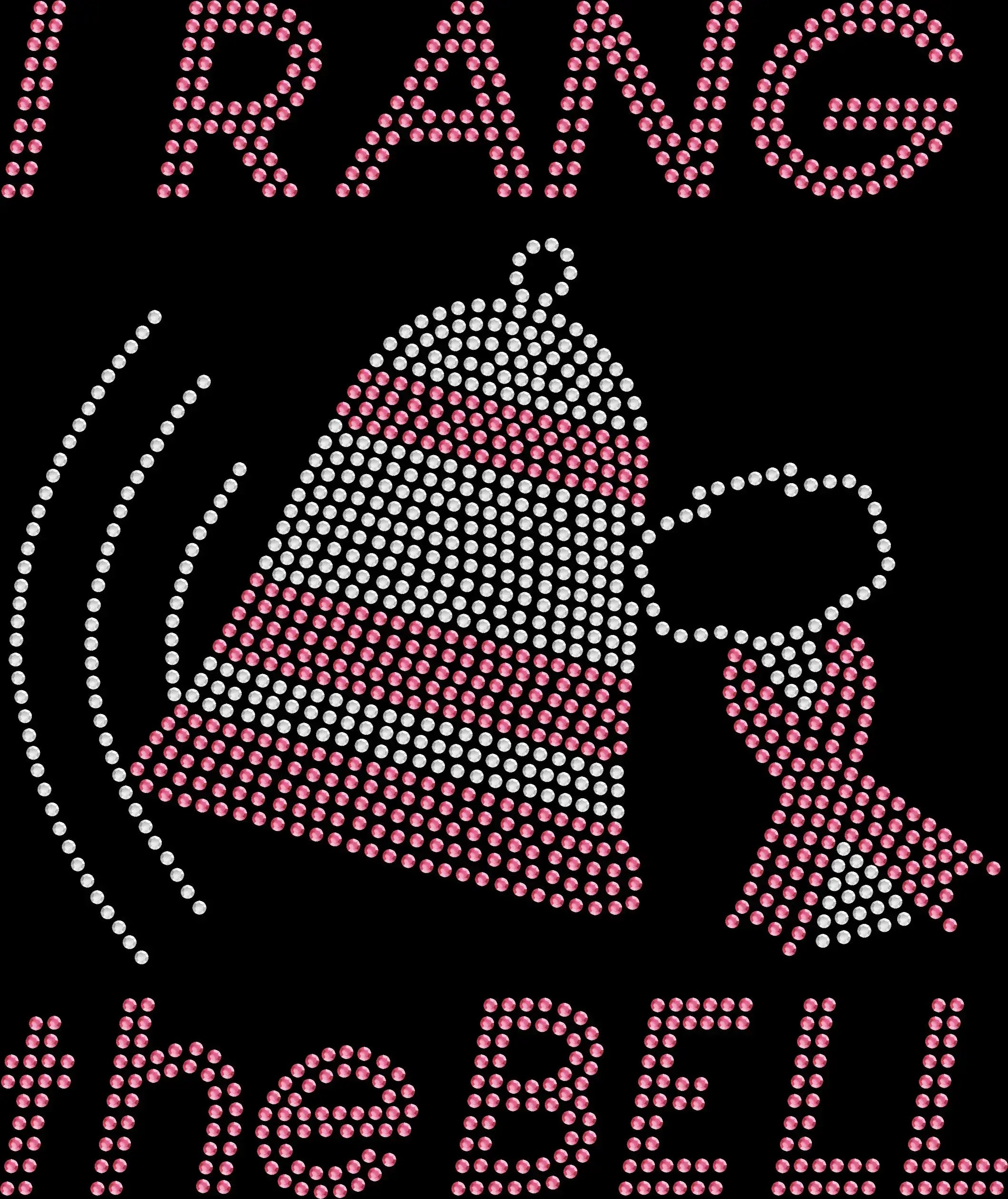 I Rang the Bell rhinestone shirt featuring a sparkling bell and awareness ribbon design on a soft t shirt, cancer survivor celebration bling apparel