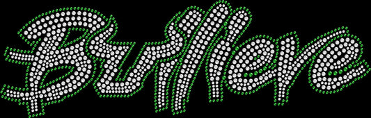 BULLIEVE USF rhinestone spirit shirt featuring a sparkling green and gold University of South Florida Bulls inspired design without lacrosse sticks, for game days, tailgates, alumni events and campus spirit.