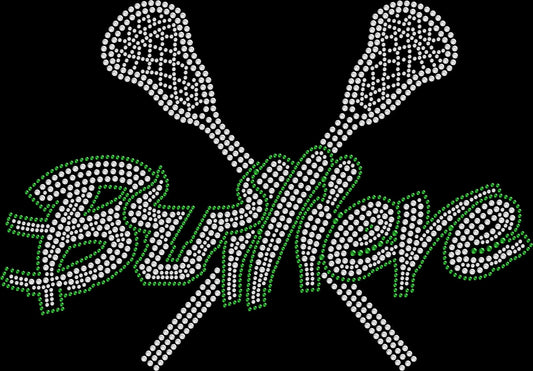 BULLIEVE USF rhinestone game day shirt featuring a sparkling green and gold University of South Florida Bulls inspired football design for tailgates, stadium games and college football fans.