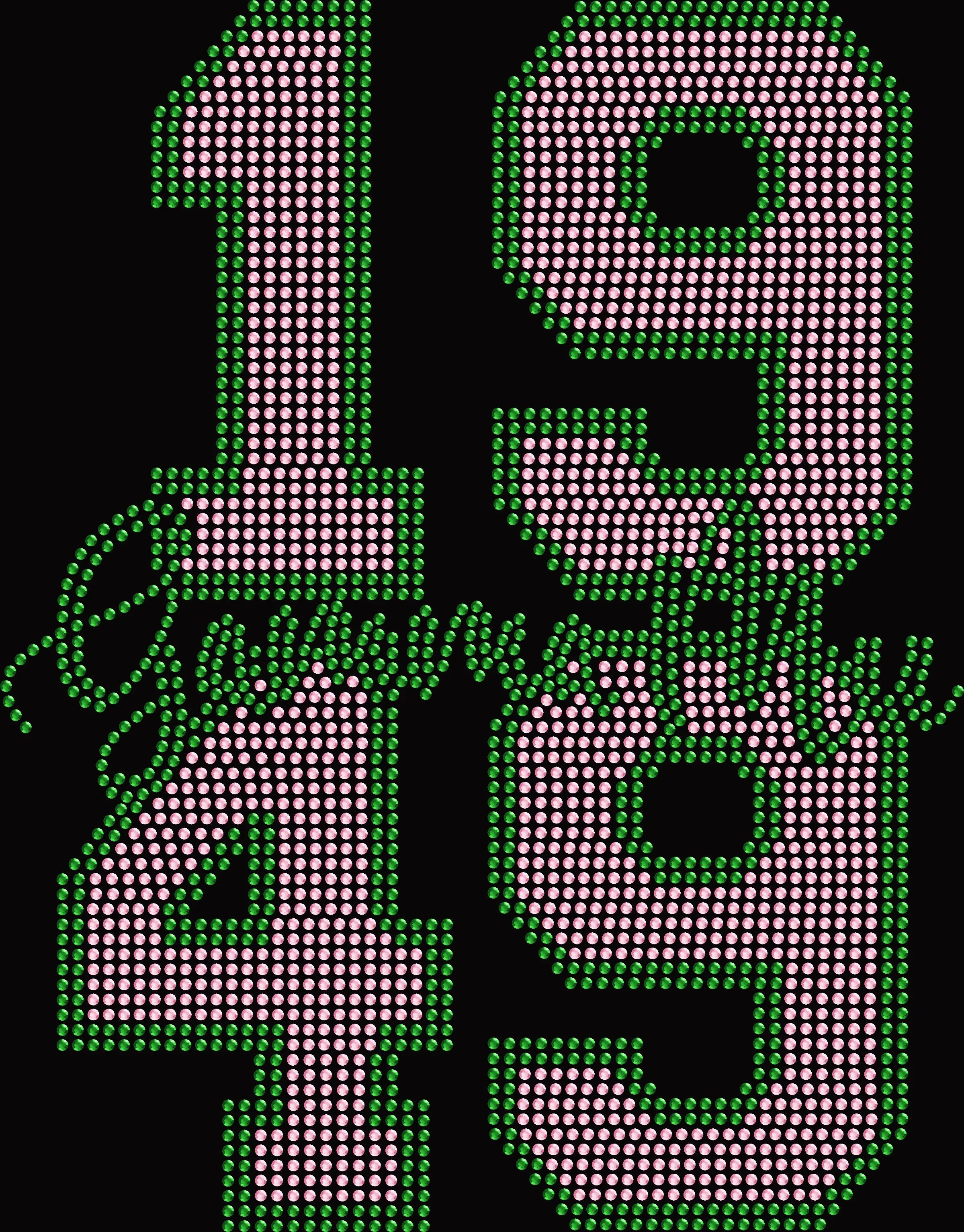 Custom stacked Greek letter chapter shirt personalized with your organization, chapter, and year using premium glass rhinestones or holographic spangles. Ideal for recruitment, bid day, alumni events, homecoming, graduation, philanthropy events, and celebrating Greek life. ✨💖🎓💎🌸