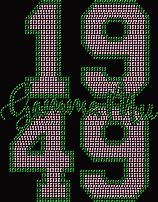Custom stacked Greek letter chapter shirt personalized with your organization, chapter, and year using premium glass rhinestones or holographic spangles. Ideal for recruitment, bid day, alumni events, homecoming, graduation, philanthropy events, and celebrating Greek life. ✨💖🎓💎🌸
