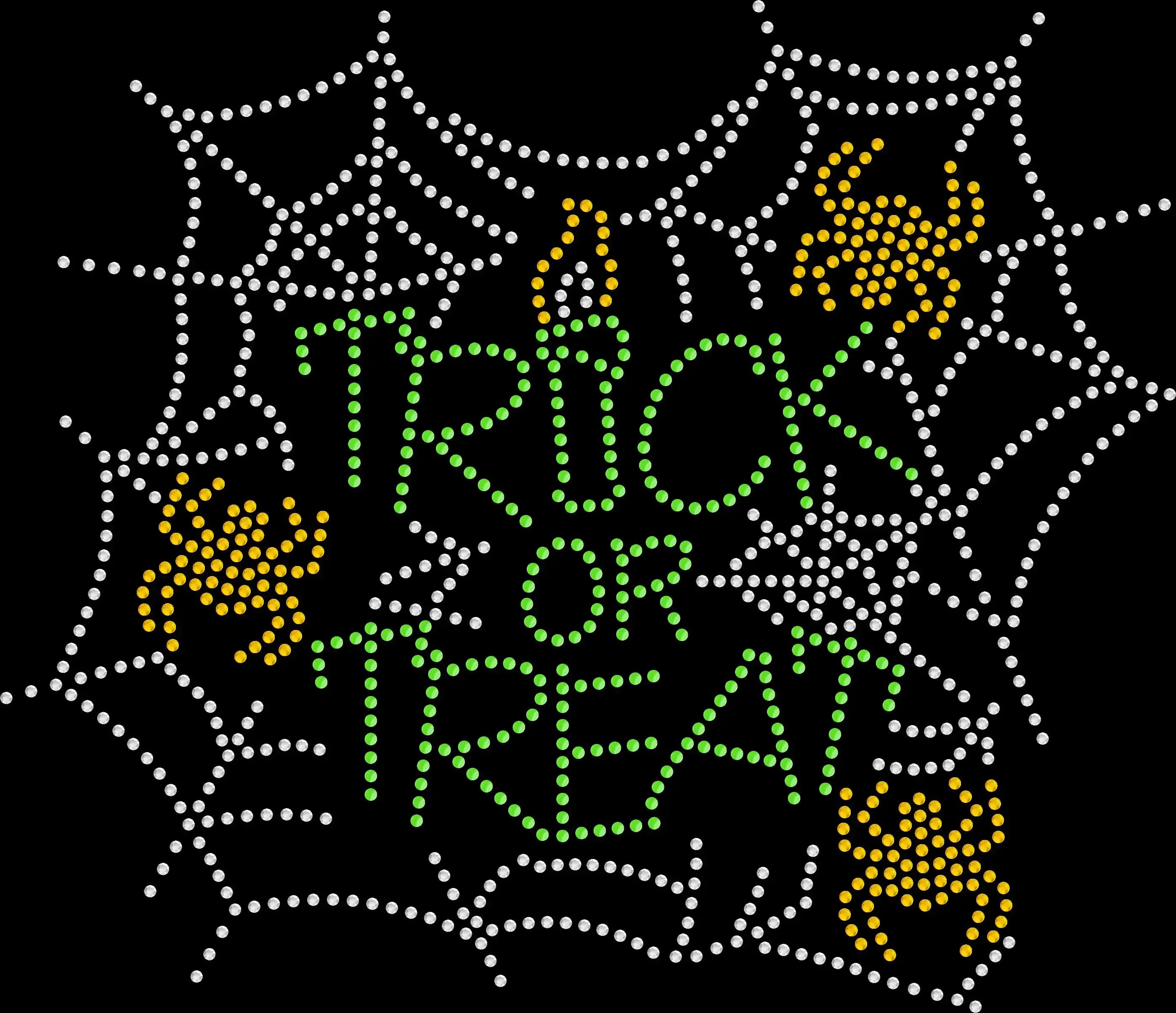 Black rhinestone Halloween shirt featuring a sparkling cobweb and the phrase ‘Trick Or Treat,’ festive spooky-season bling tee.