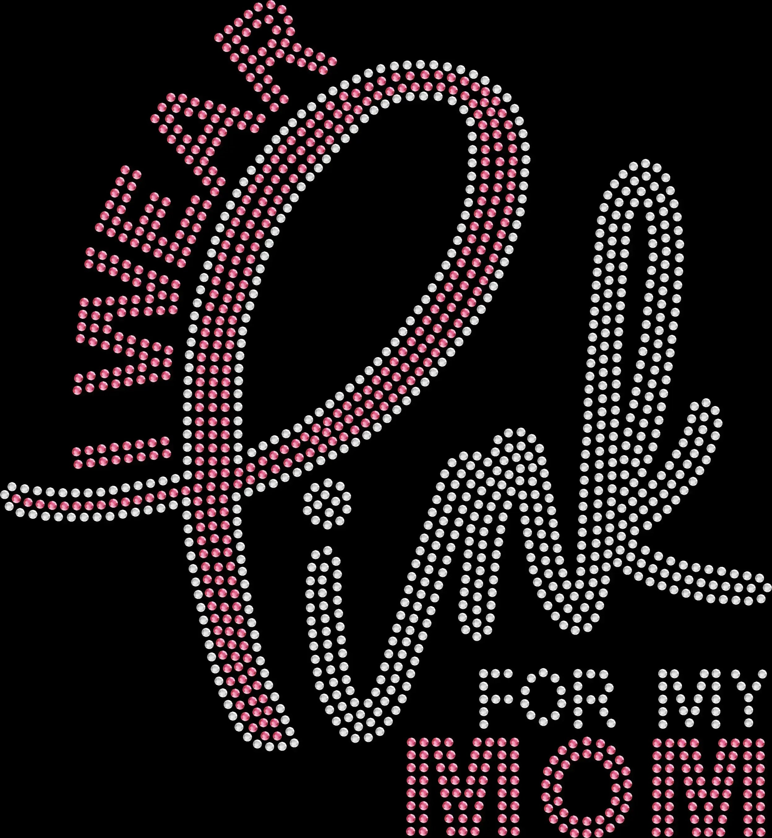 Black rhinestone shirt with a sparkling pink Breast Cancer ribbon and the phrase ‘I Wear Pink For’ with a customizable name such as Mom, Sister, or Grandmother.