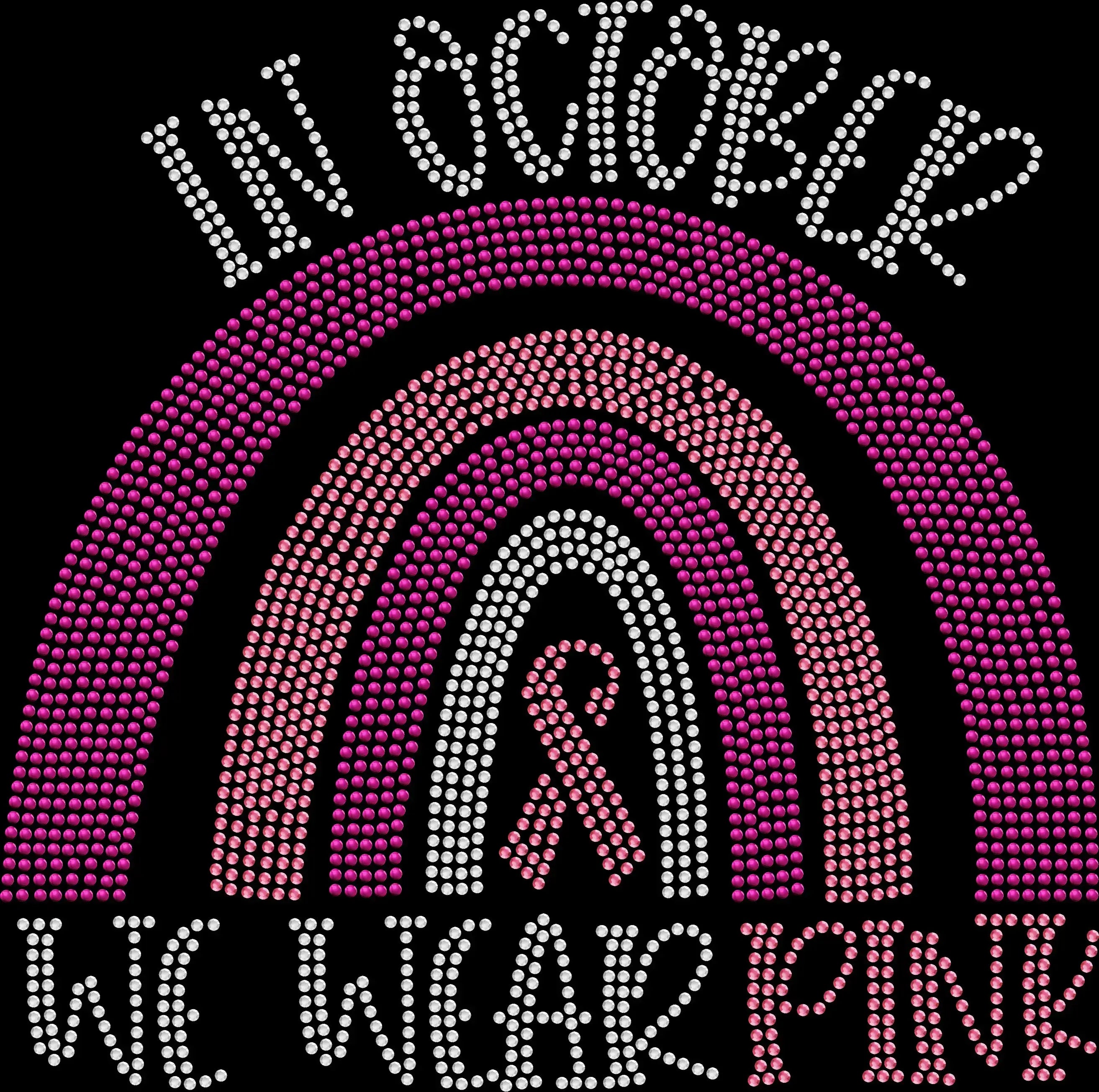 Sparkling rhinestone In October We Wear Pink rainbow shirt on black awareness t-shirt