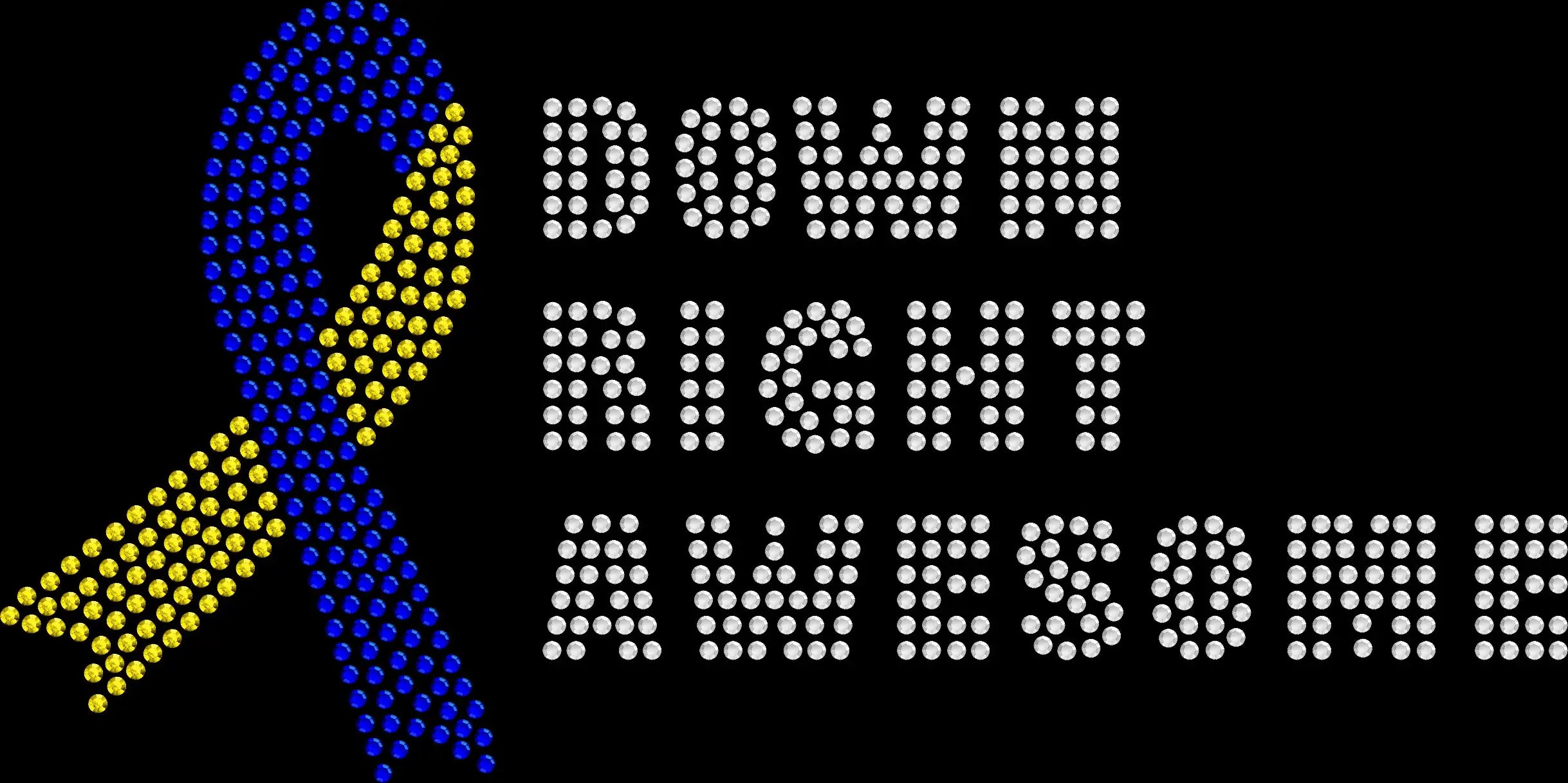 “Down Right Awesome rhinestone shirt with sparkling blue and yellow Down Syndrome awareness ribbon and ‘i’ design; advocacy sparkle tee for families, educators, and supporters.”