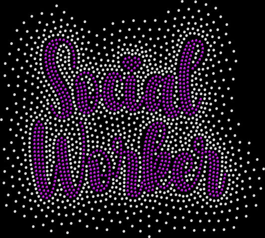 “Rhinestone Social Worker shirt with sparkling firework surround design, career pride bling tee for social workers.