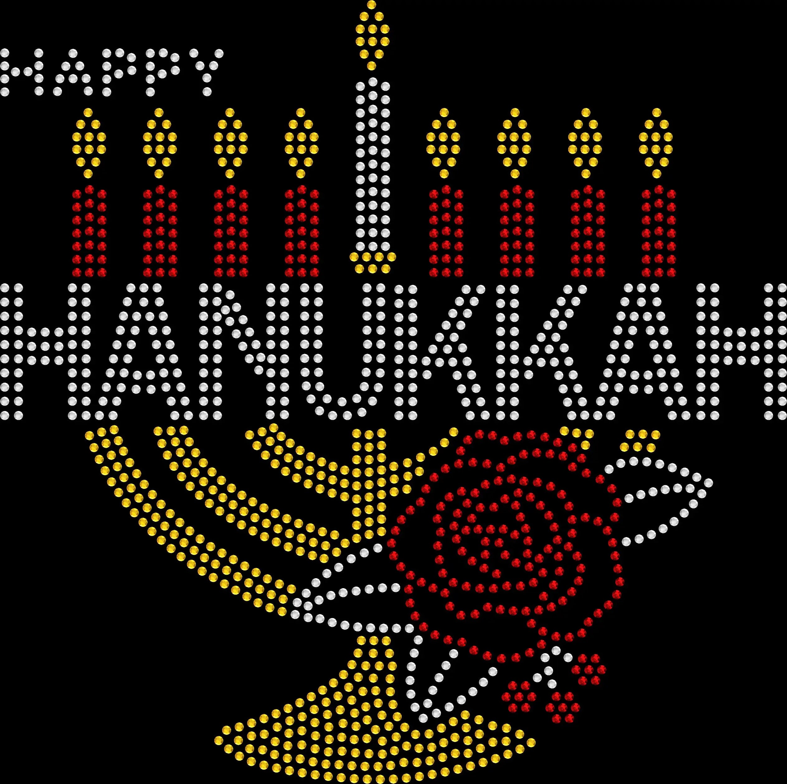 Rhinestone Happy Hanukkah shirt with sparkling holiday design, festive Jewish bling tee for Hanukkah celebrations.