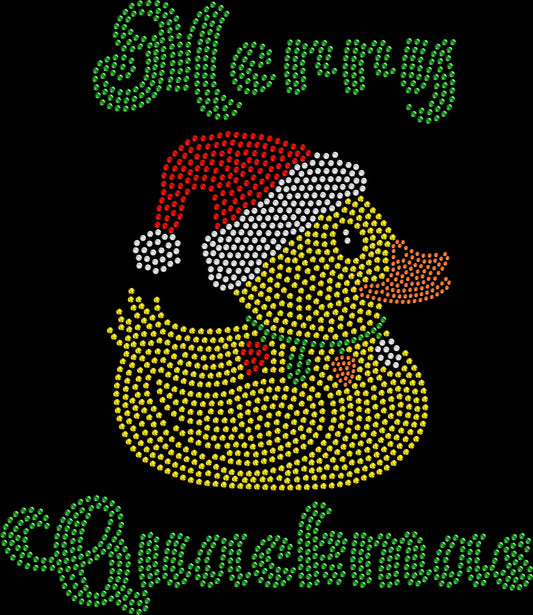 Women’s sparkly Christmas tee with rhinestone duck and Merry Quacksmas text