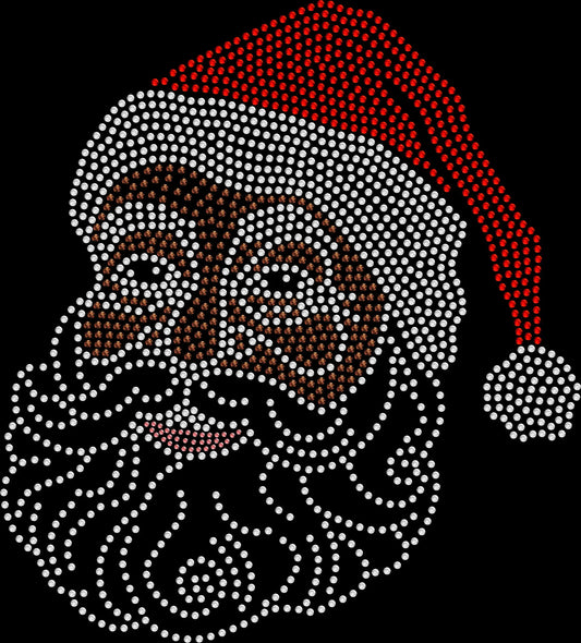 Black Santa rhinestone shirt with sparkling Santa face design