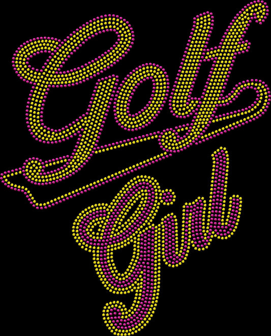 Women’s golf tee with GOLF GIRL rhinestone lettering and swoosh accent.”