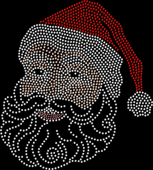 Santa face rhinestone shirt ideal for Christmas photos and parties.