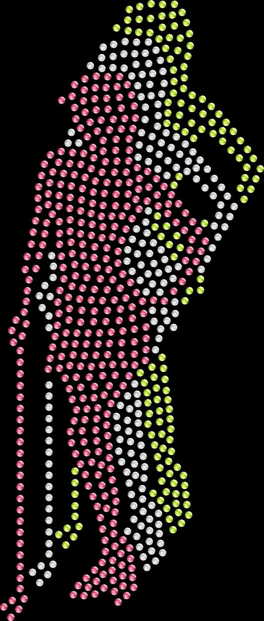 Golf Lady with Shadow shirt featuring a stylish female golfer silhouette with a shadow effect created in premium glass rhinestones or holographic spangles. Perfect for women's golf tournaments, ladies leagues, golf outings, golf vacations, girls' golf trips, clubhouse gatherings, and everyday golf lovers. ⛳🏌️‍♀️✨💎💖