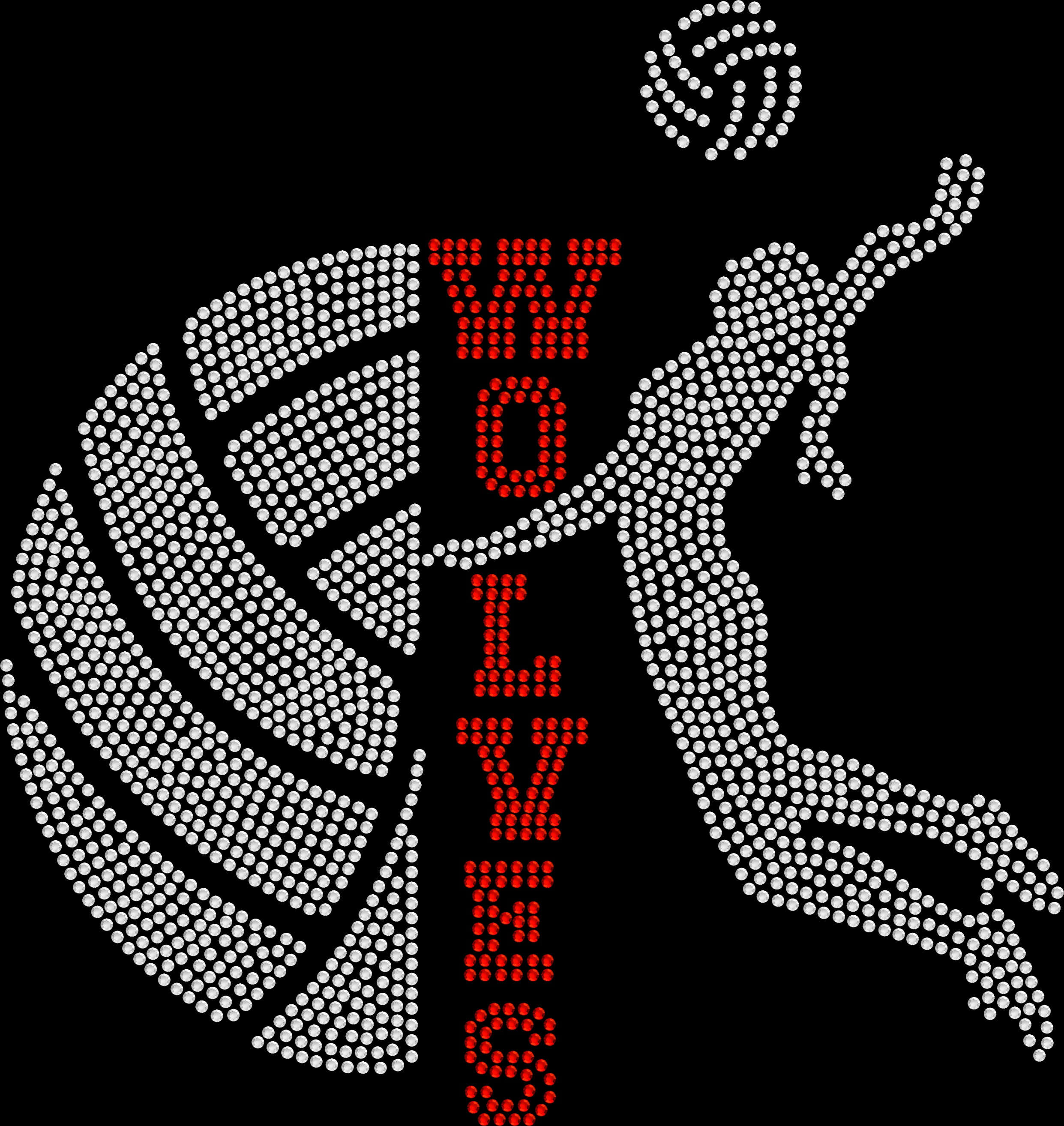 Volleyball girl rhinestone shirt with player spiking the ball in custom colors.