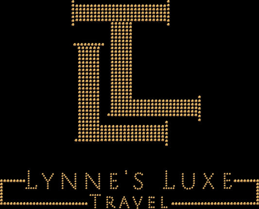 Lynne's Luxe Travel custom business shirt decorated with premium glass rhinestones or holographic spangles. Designed for travel advisors, luxury vacation planners, cruise specialists, destination experts, networking events, client meetings, branding sessions, travel expos, and stylish professional apparel. ✈️🌴💖✨