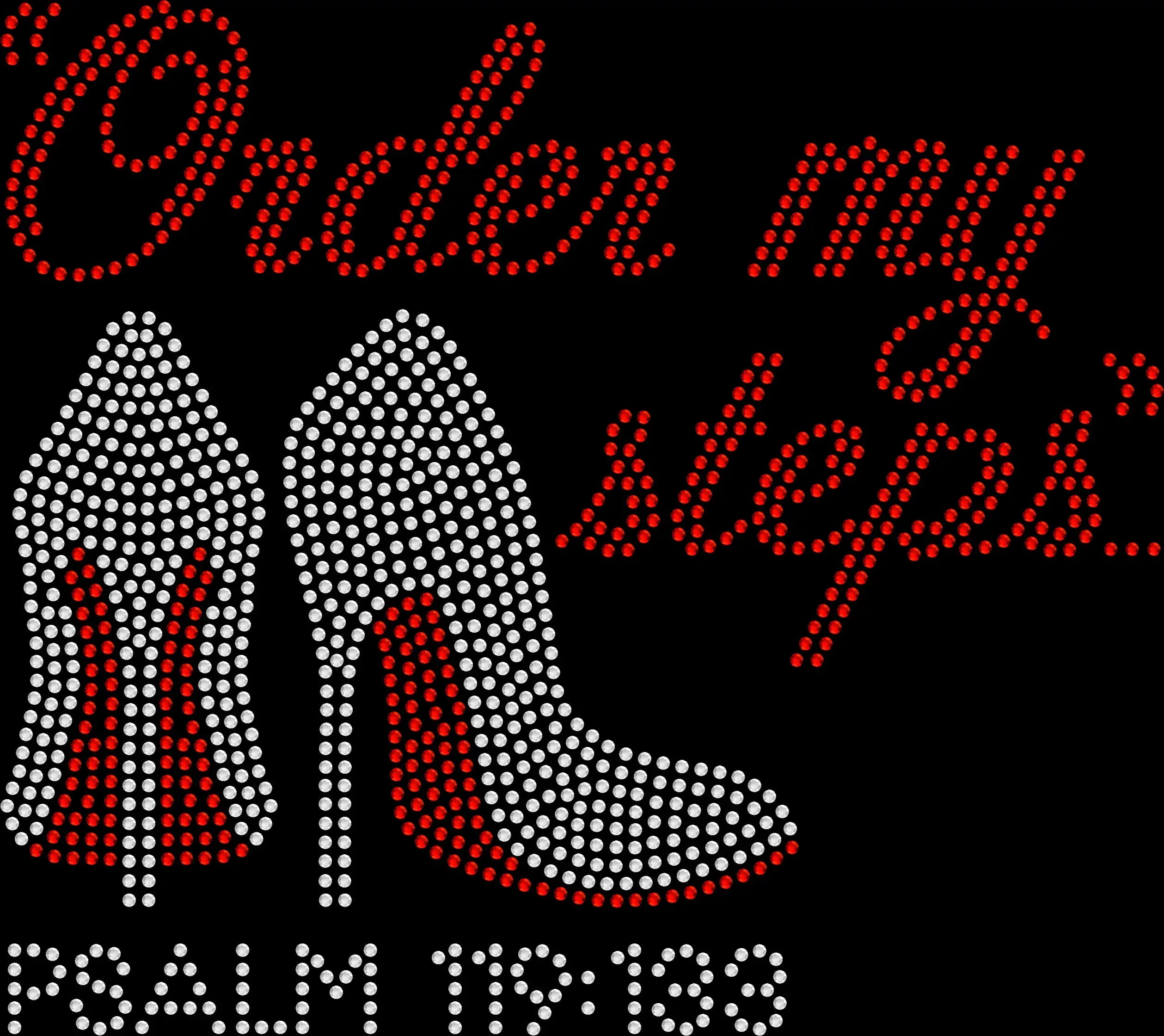 Order My Steps Psalm 119:133 rhinestone shirt featuring an inspirational Christian Bible verse with premium glass rhinestones