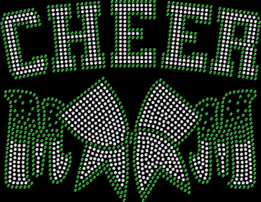 Cheer Mom rhinestone shirt featuring a large cheer bow and sparkling cheerleading design for game day and competitions