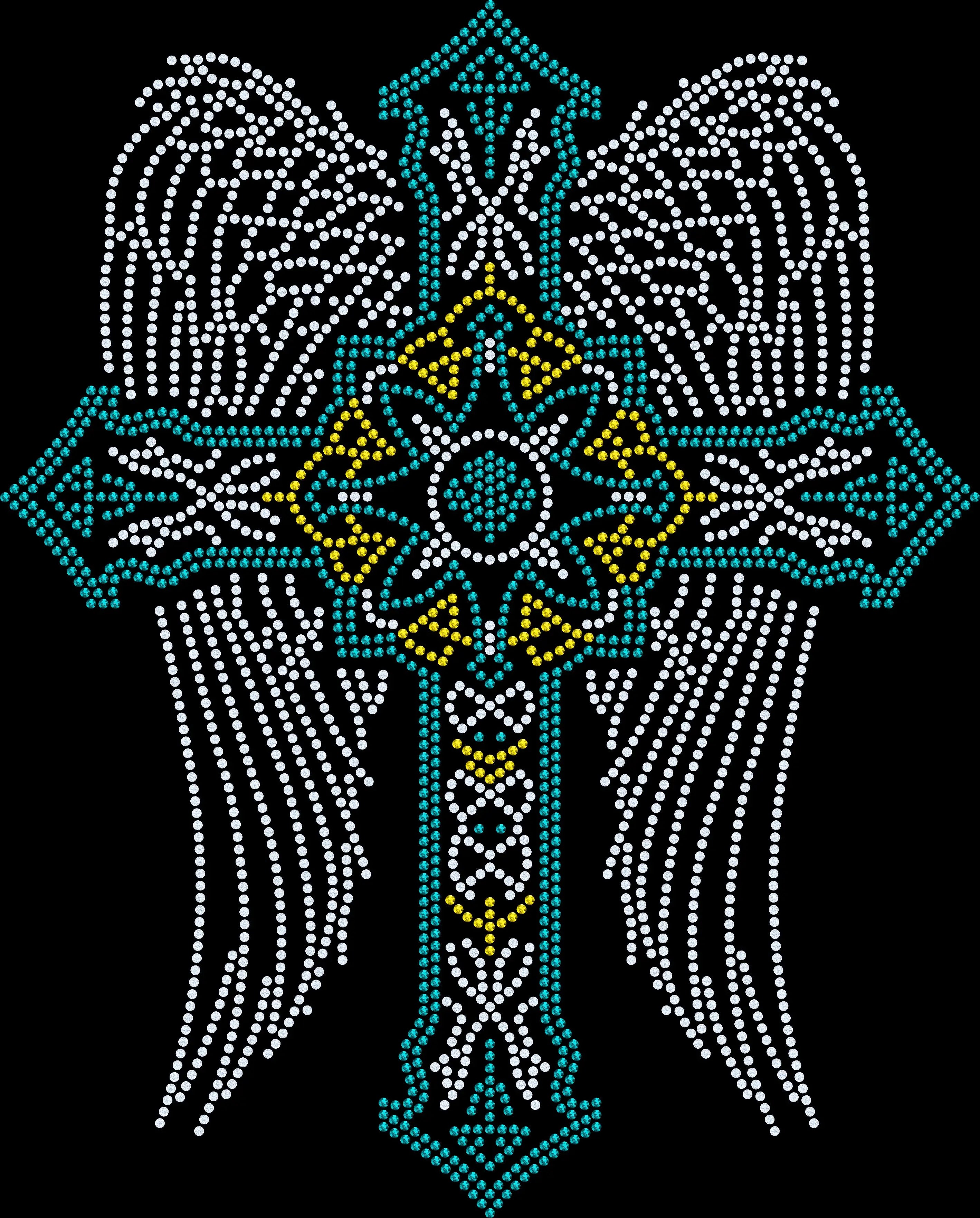 Gothic Cross with Wings rhinestone shirt featuring an elegant Christian cross and angel wings design with sparkling glass rhinestones