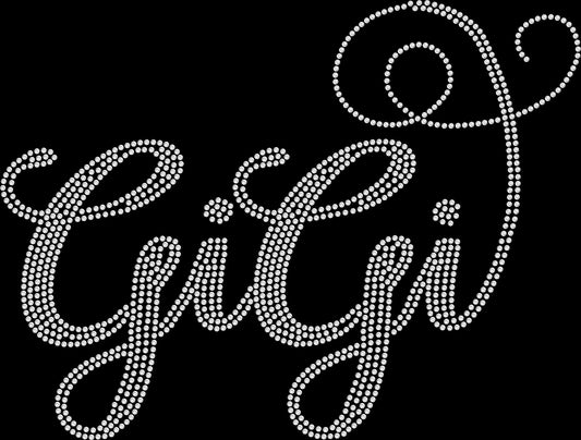 Cursive GiGi rhinestone shirt featuring an elegant sparkling script design for grandmothers