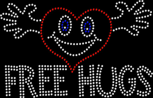 Free Hugs rhinestone shirt featuring a sparkling kindness graphic design for women