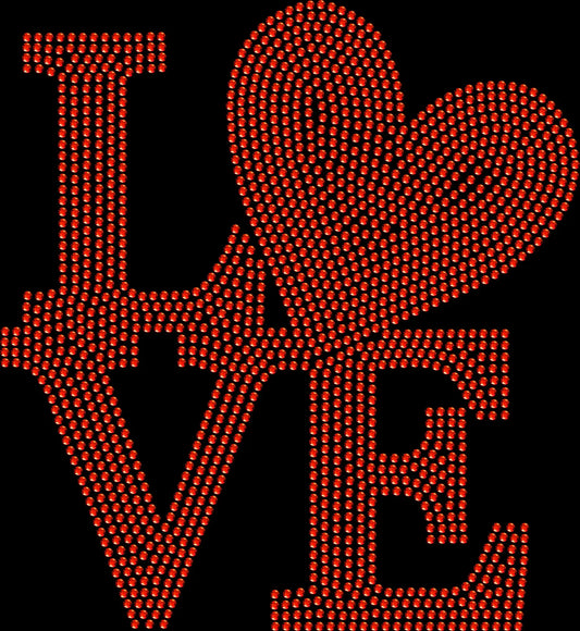 LOVE rhinestone shirt with a heart replacing the letter O featuring sparkling glass rhinestones for women