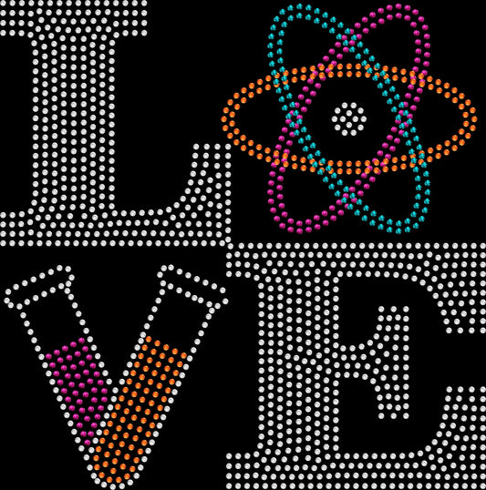 love science atom and beakers rhinestone shirt featuring chemistry and STEM inspired design