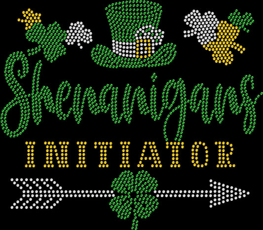 shenanigans initiator rhinestone shirt featuring funny girls trip and vacation themed design