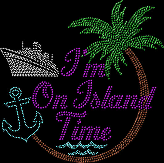 i'm on island time cruise rhinestone shirt featuring tropical cruise vacation design