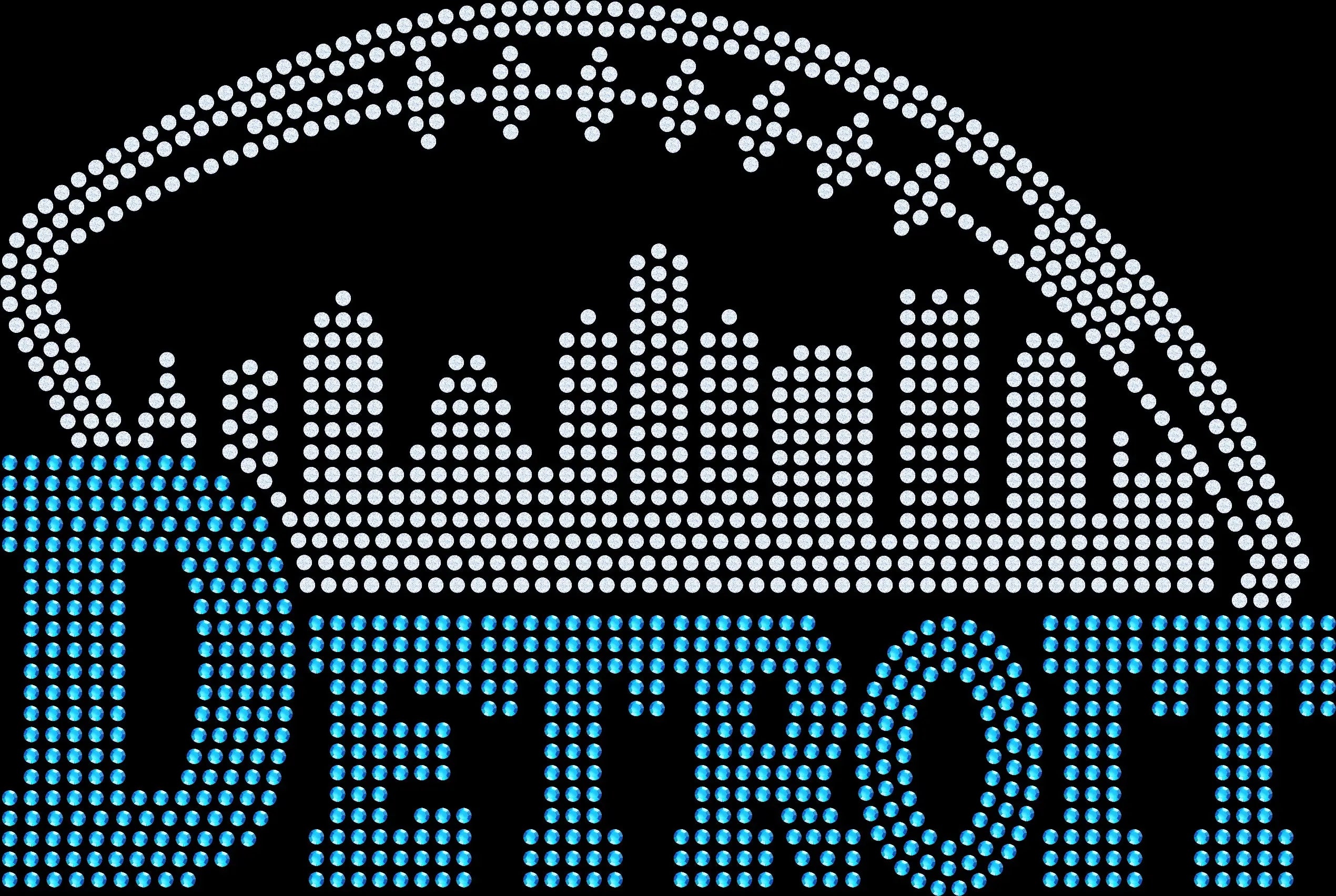 Detroit city football skyline rhinestone shirt featuring a sparkling football and city skyline design on a black tee, bling game day football fan apparel