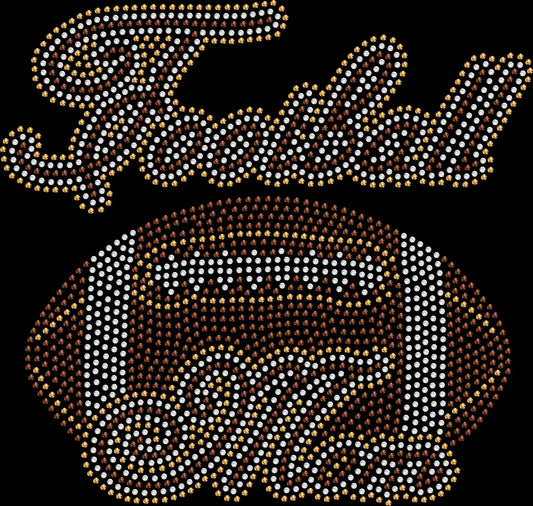 Football Mom rhinestone shirt featuring sparkling crystal lettering on a black tee, bling game day football mom apparel