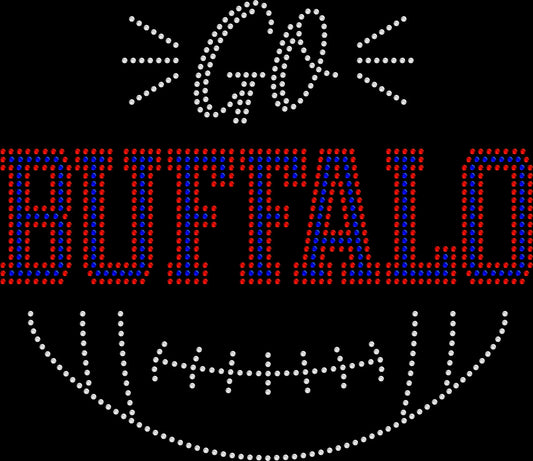 Custom football rhinestone shirt featuring the phrase “Go [Custom Team Name]” in sparkling crystal lettering on a soft women’s tee, perfect for football games, tailgates, and team spirit wear.