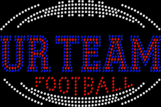 Custom Team Split Football rhinestone shirt featuring sparkling crystal lettering and a split football design on a soft women’s tee, perfect for football games, tailgating, watch parties, and personalized team pride wear.