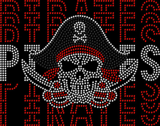 Stacked Pirates with a skeleton face wearing a pirate hat with 2 swords 