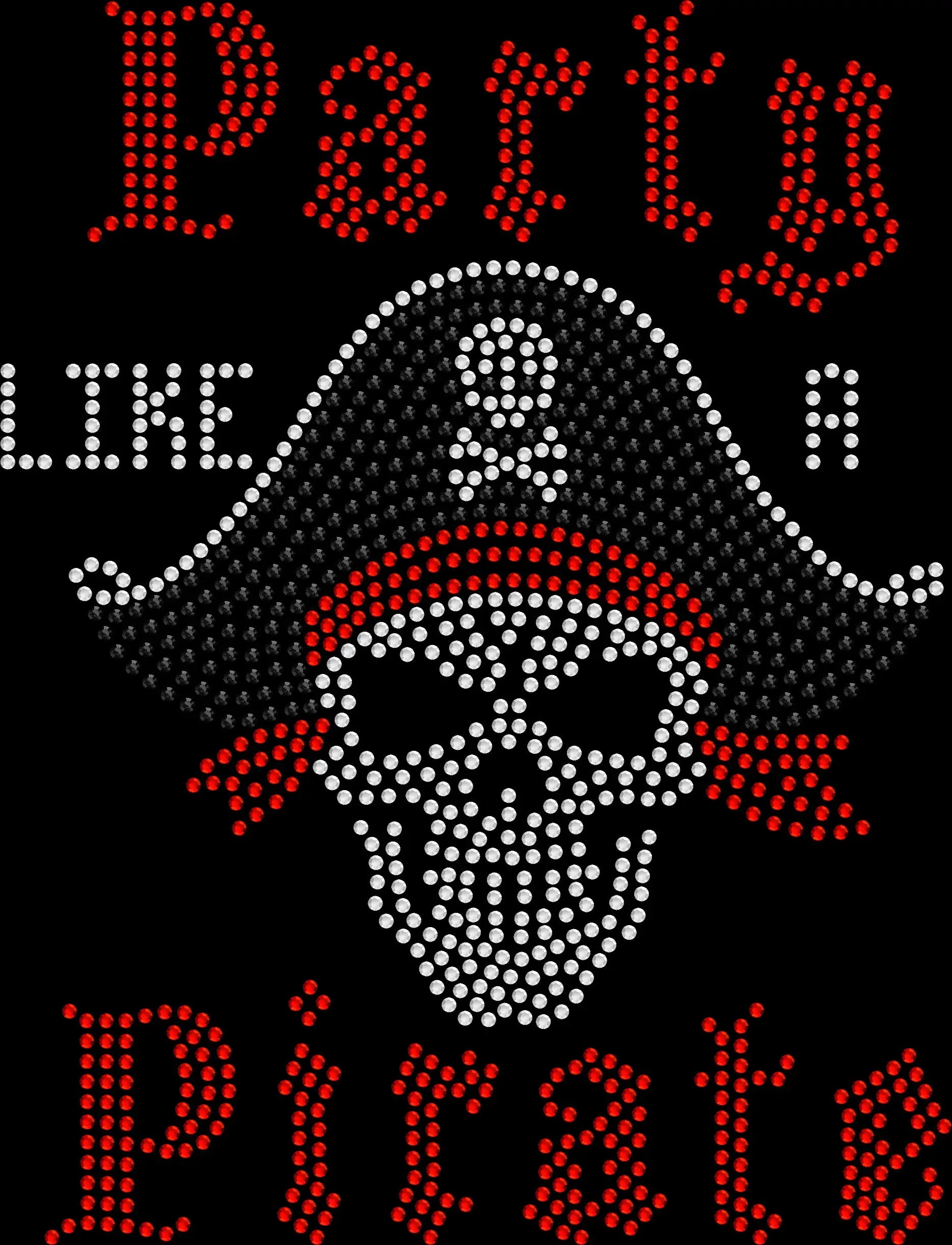 Party Like a Pirate rhinestone shirt featuring sparkling pirate design with pirate hat on a soft t-shirt, fun pirate themed bling apparel