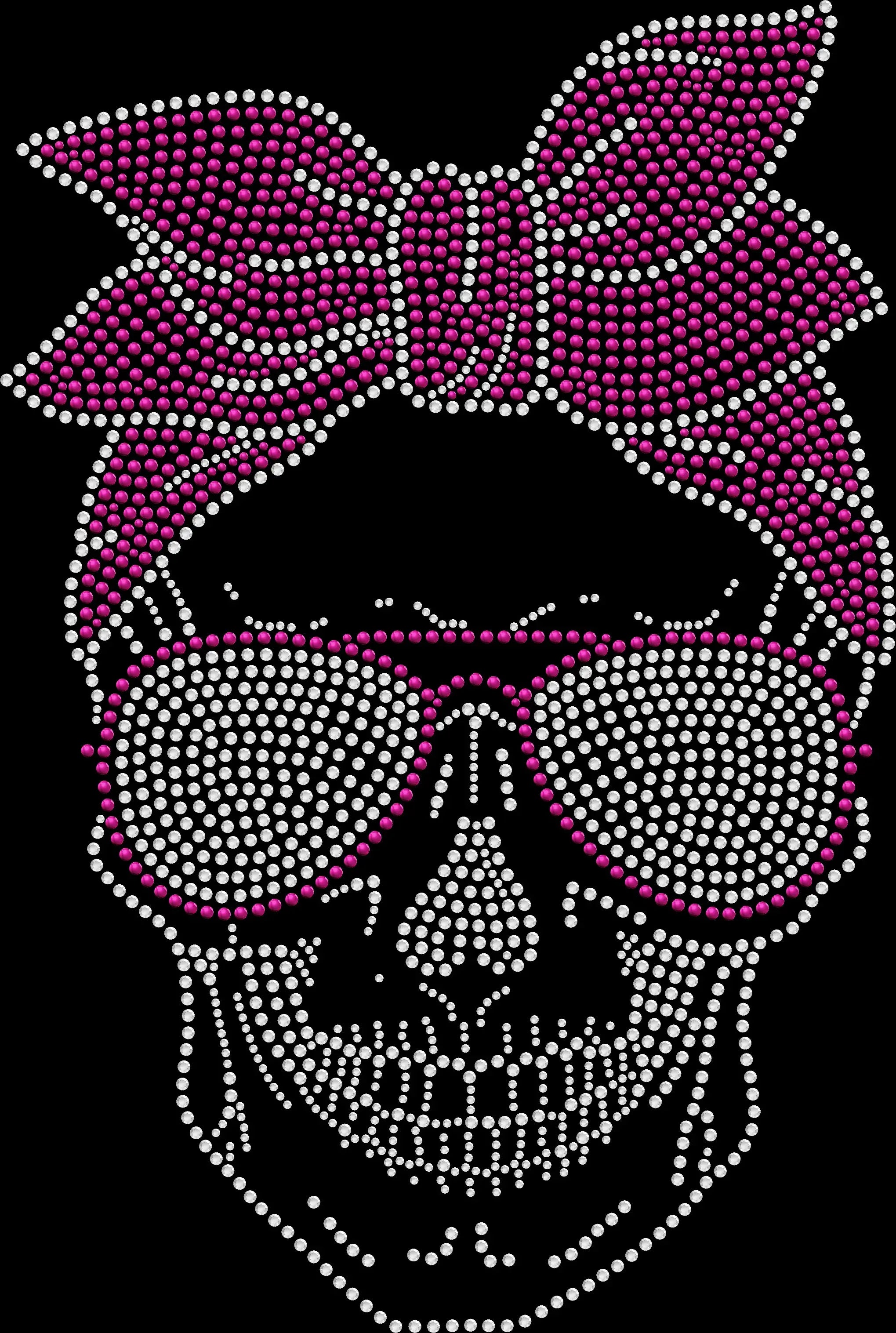 Skeleton girl rhinestone shirt featuring sparkling crystal skeleton design with bandana and sunglasses on a soft t-shirt, spooky glam bling apparel