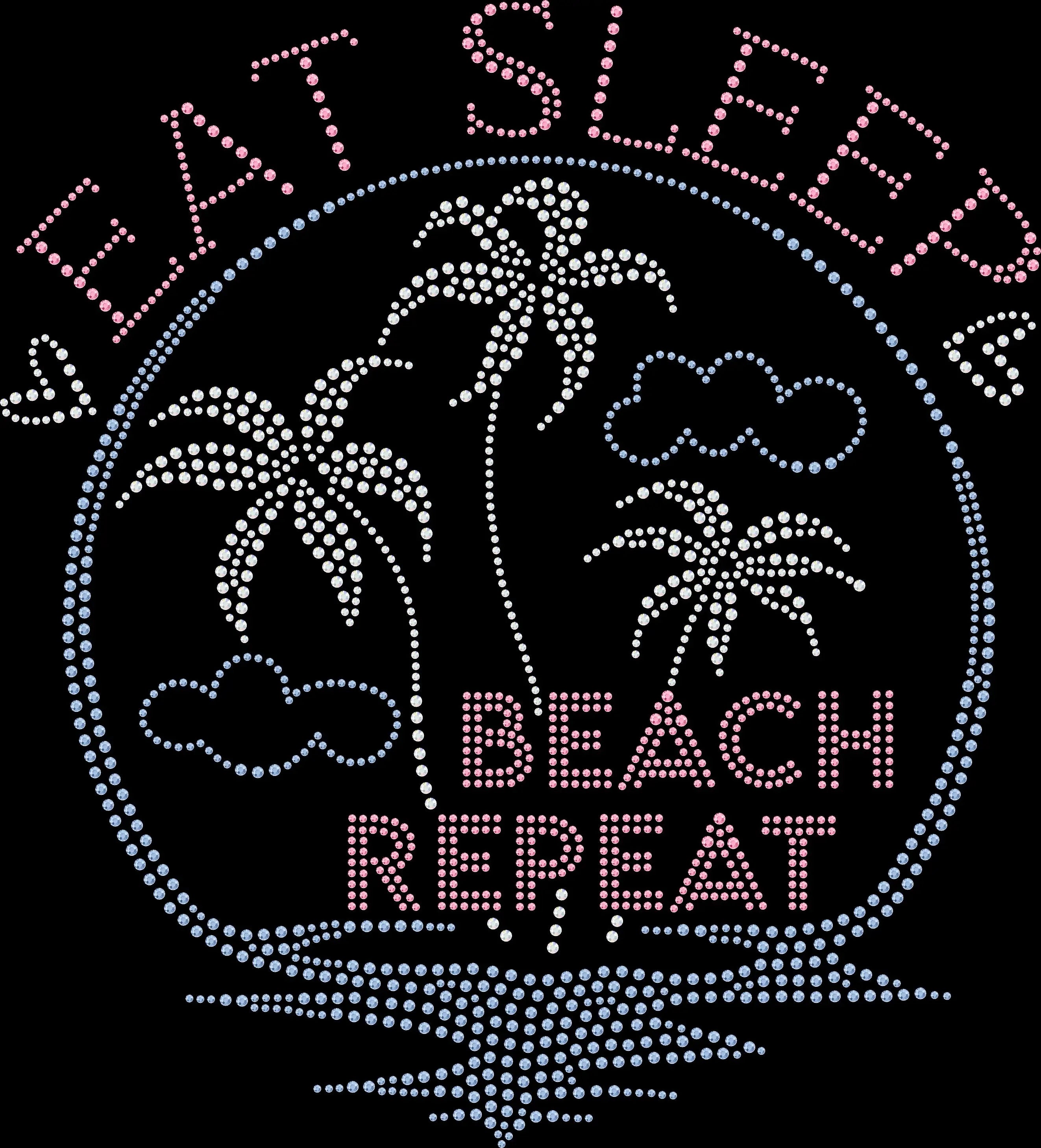 eat sleep beach repeat rhinestone shirt featuring beach vacation and coastal lifestyle design