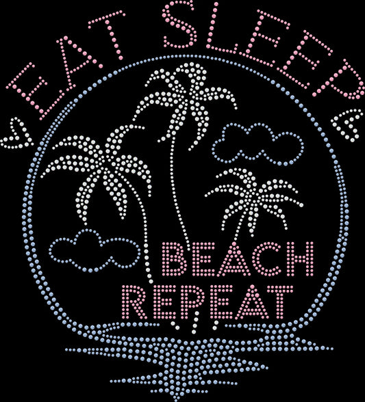 eat sleep beach repeat rhinestone shirt featuring beach vacation and coastal lifestyle design