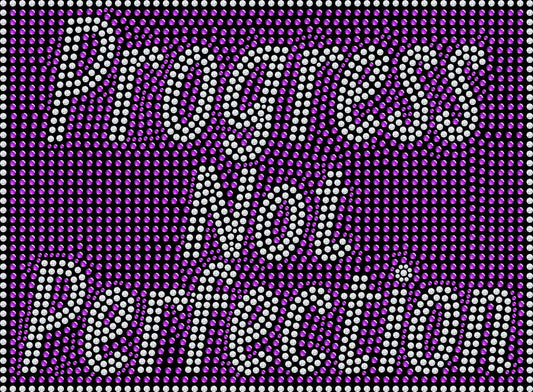 Progress Not Perfection motivational shirt decorated with sparkling rhinestones or reflective holographic spangles.