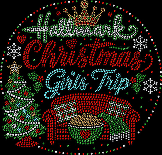 Sparkling Hallmark Christmas Trip shirt for girls’ getaways, Christmas markets, holiday tours, and matching travel groups in rhinestones or spangles.