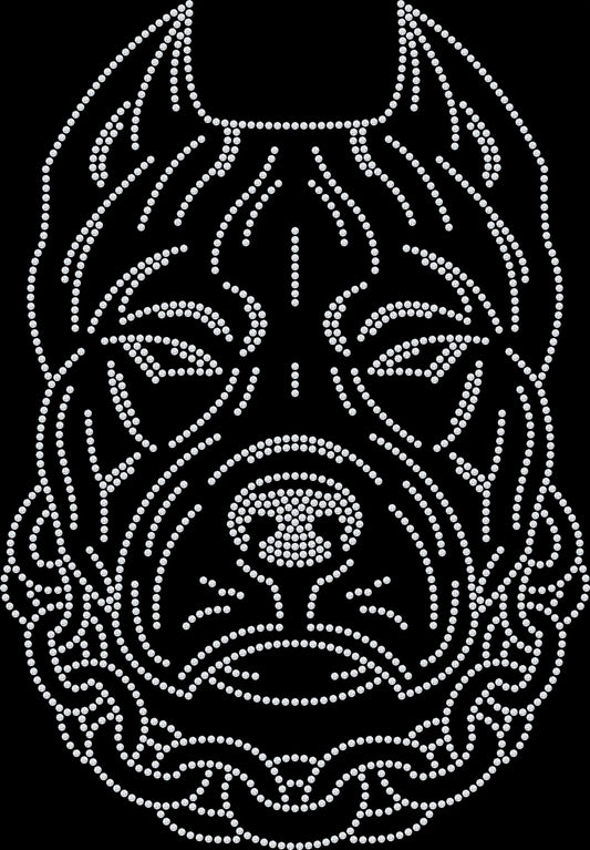 Bulldog shirt featuring a bold bulldog with pointed ears and a chain collar available in sparkling glass rhinestones or holographic spangles. Great gift for bulldog moms, dog dads, pet lovers, rescue supporters, dog shows, casual wear, birthdays, and holiday celebrations.