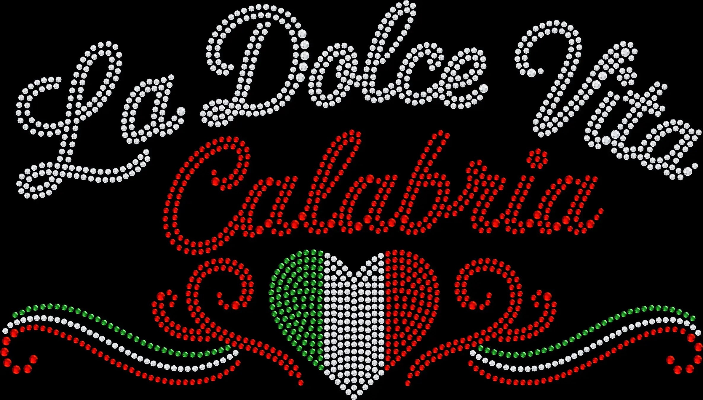 La Dolce Vita Calabria shirt featuring a sparkling Italian and Calabrian-inspired design created with premium glass rhinestones or holographic spangles. Perfect for Calabria vacations, Italian heritage celebrations, Mediterranean travel, cruises, family trips, reunions, festivals, and Italy lovers. 🇮🇹🍋☀️❤️✨💎