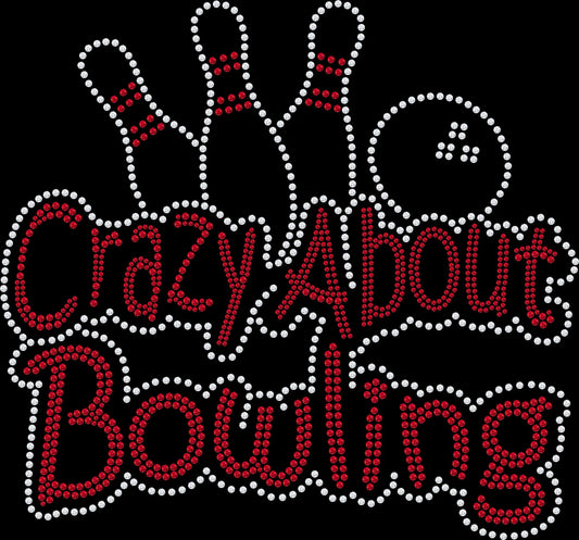 Crazy About Bowling rhinestone shirt featuring a sparkling bowling inspired design for women bowlers, league teams, tournament competitors, bowling moms and bowling