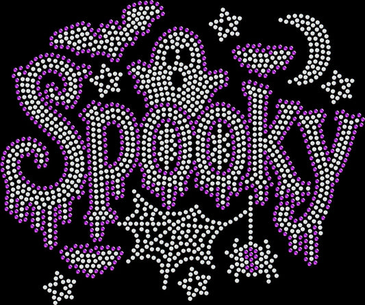 Spooky Ghost rhinestone Halloween shirt featuring a cute sparkling ghost design for spooky season, Halloween parties, trick or treating, pumpkin patch trips, fall festivals and October outfits.