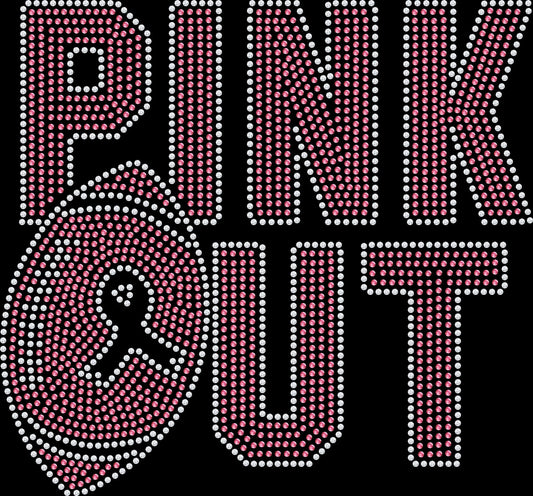 PINK Out Football rhinestone shirt featuring a sparkling pink football breast cancer awareness design for football moms, fans, Pink Out games, October awareness events and team spirit nights.