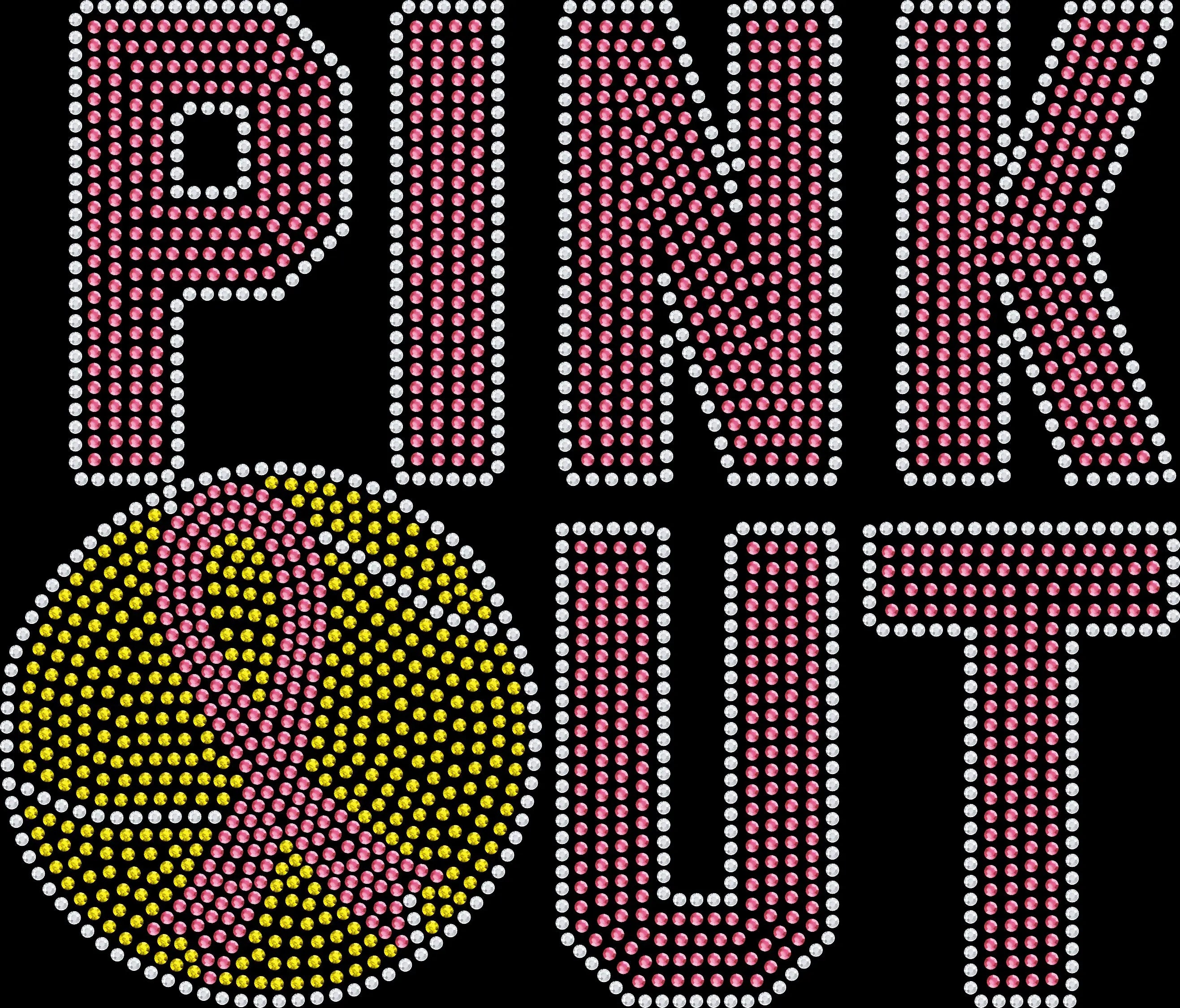 PINK Out Tennis rhinestone shirt featuring a sparkling pink tennis breast cancer awareness design for tennis moms, players, fans, Pink Out matches, October tournaments and team spirit events.