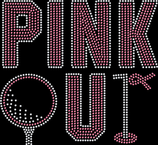 PINK Out Golf rhinestone shirt featuring a sparkling pink golf breast cancer awareness design for charity tournaments, ladies golf outings, matching foursomes, October events and fundraising teams.