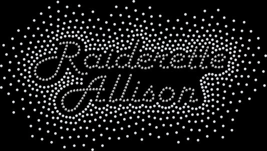 Personalized Allison rhinestone spirit shirt featuring a sparkling cheer and dance-inspired design for performances, competitions, game days, senior night, team celebrations and proud family supporters.