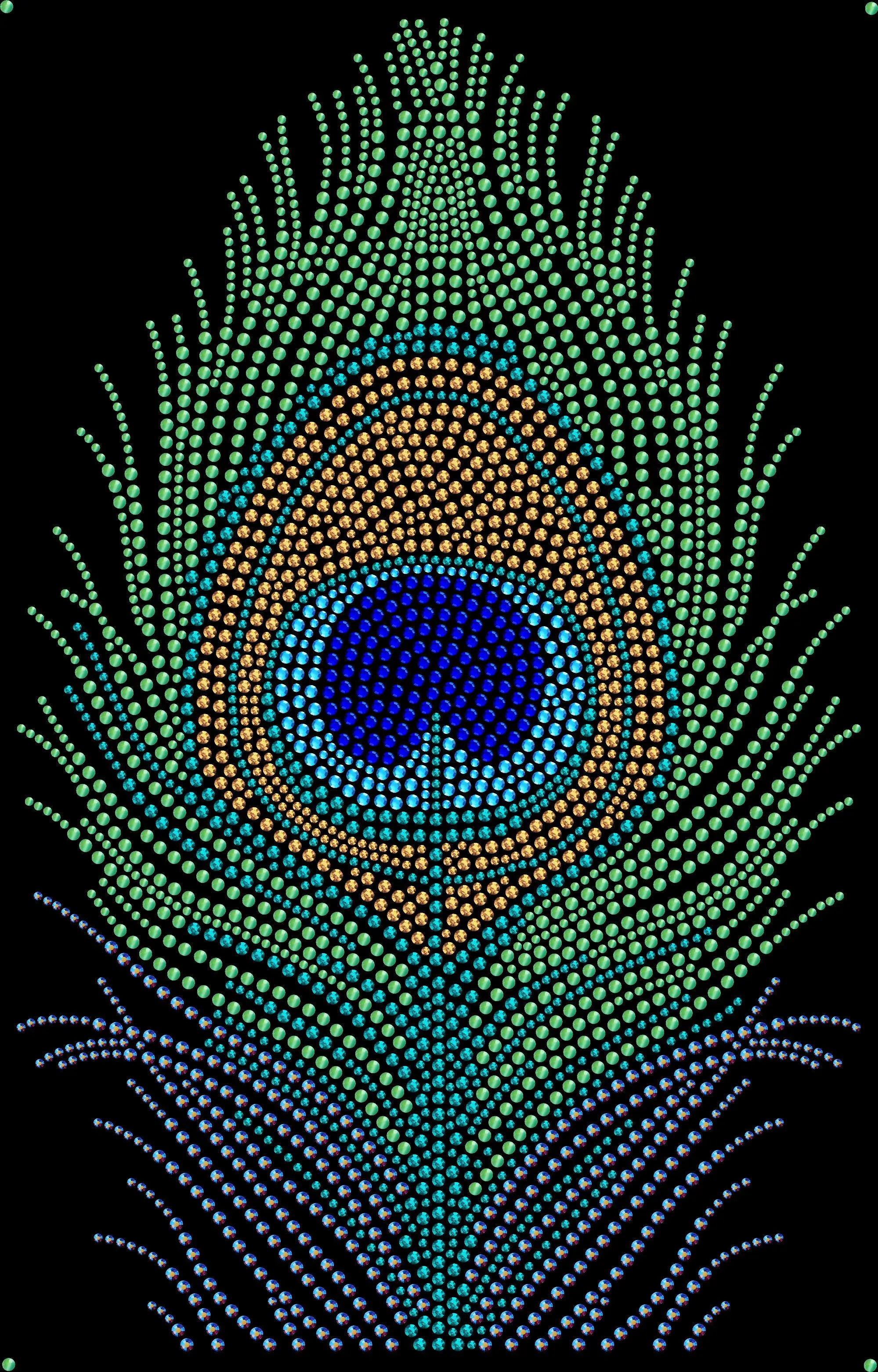 Peacock feather rhinestone shirt featuring a detailed feather eye with sparkling blue, green, aqua, gold and iridescent-inspired jewel tones for peacock lovers, bird enthusiasts, special events and statement outfits.
