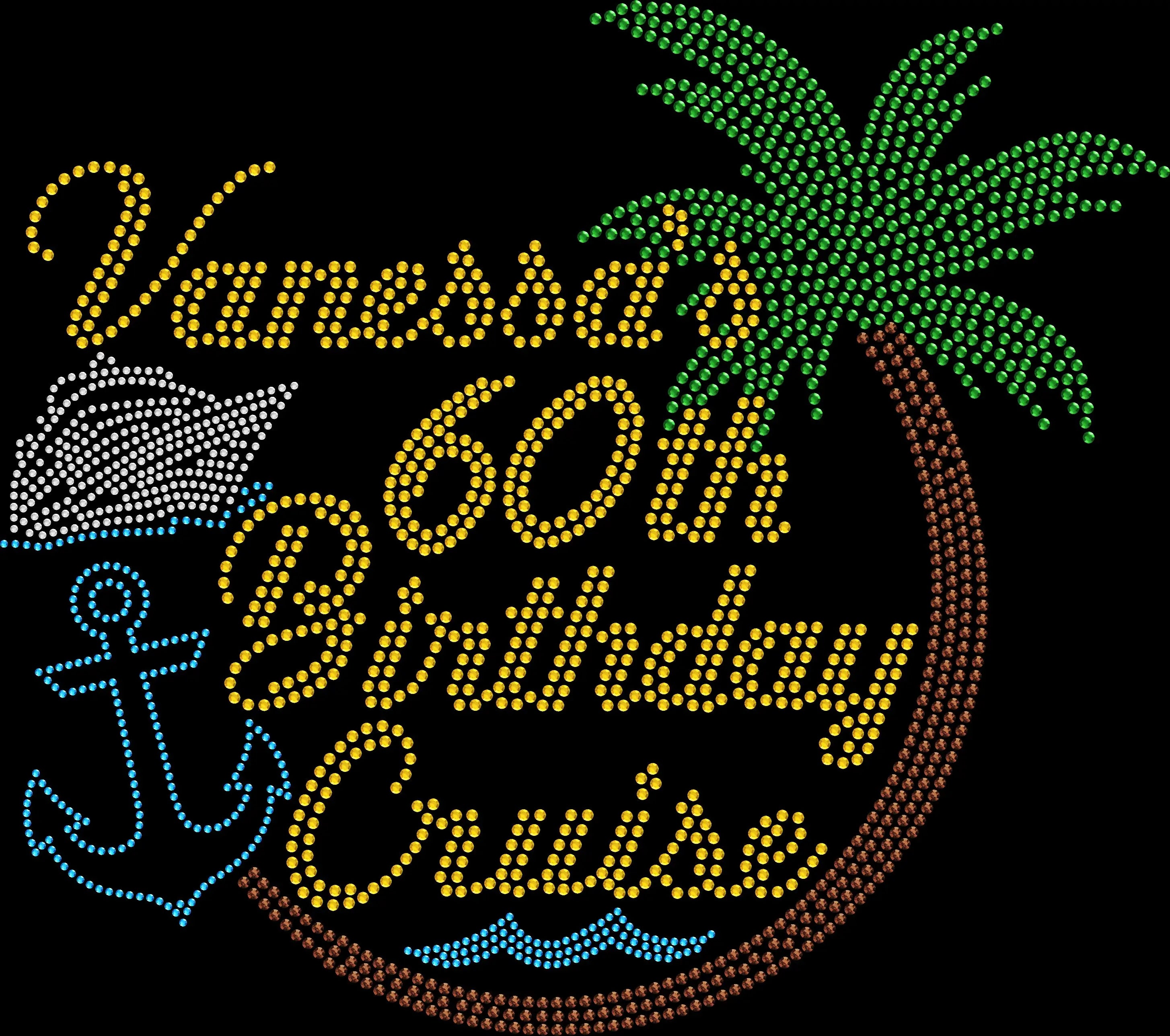 Custom birthday cruise rhinestone shirt personalized with a name and year for embarkation day, milestone birthday cruises, girls' trips, tropical vacations and sparkling cruise celebrations.