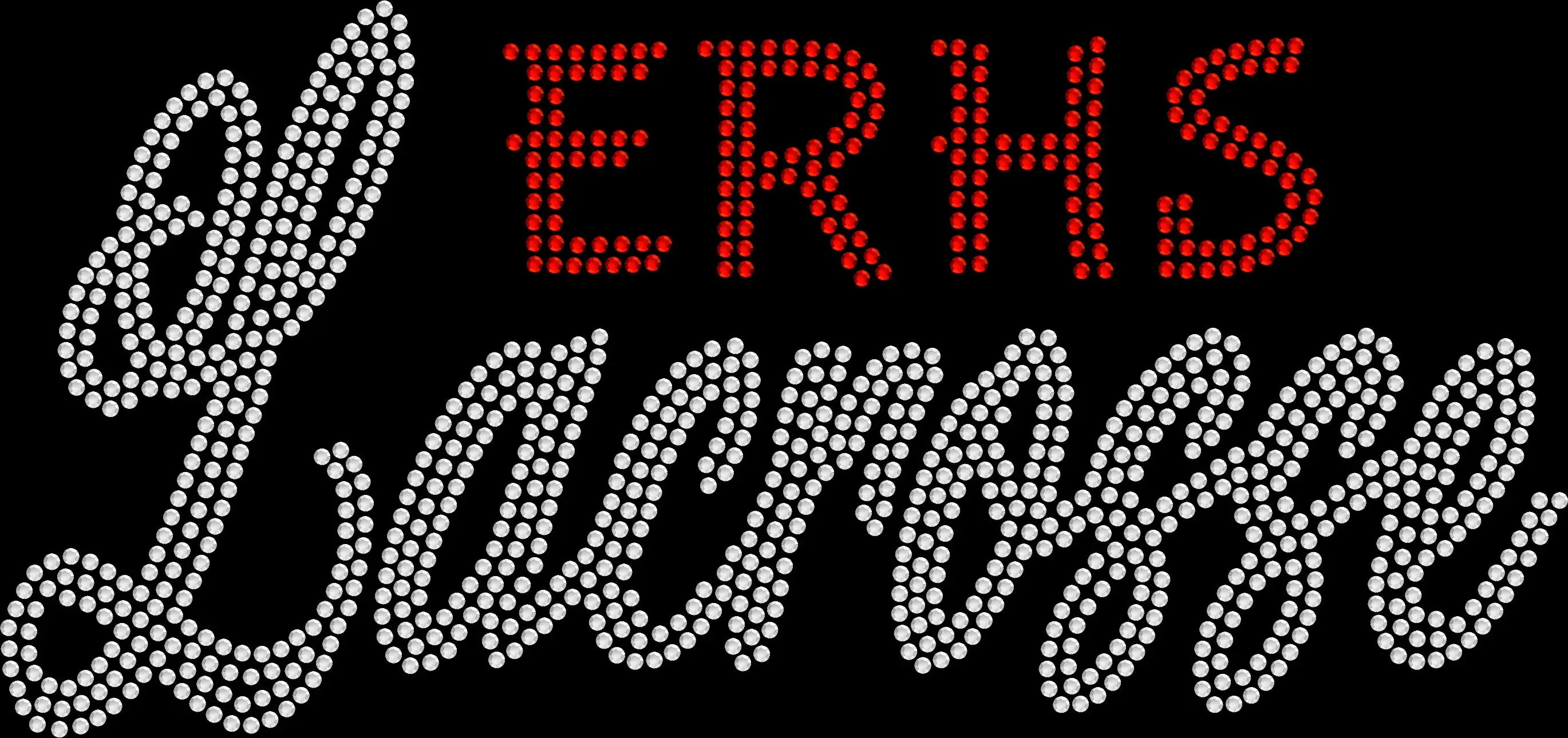 Customizable ERHS lacrosse rhinestone shirt featuring sparkling crystal lettering on a black tee, personalized bling game day school spirit apparel