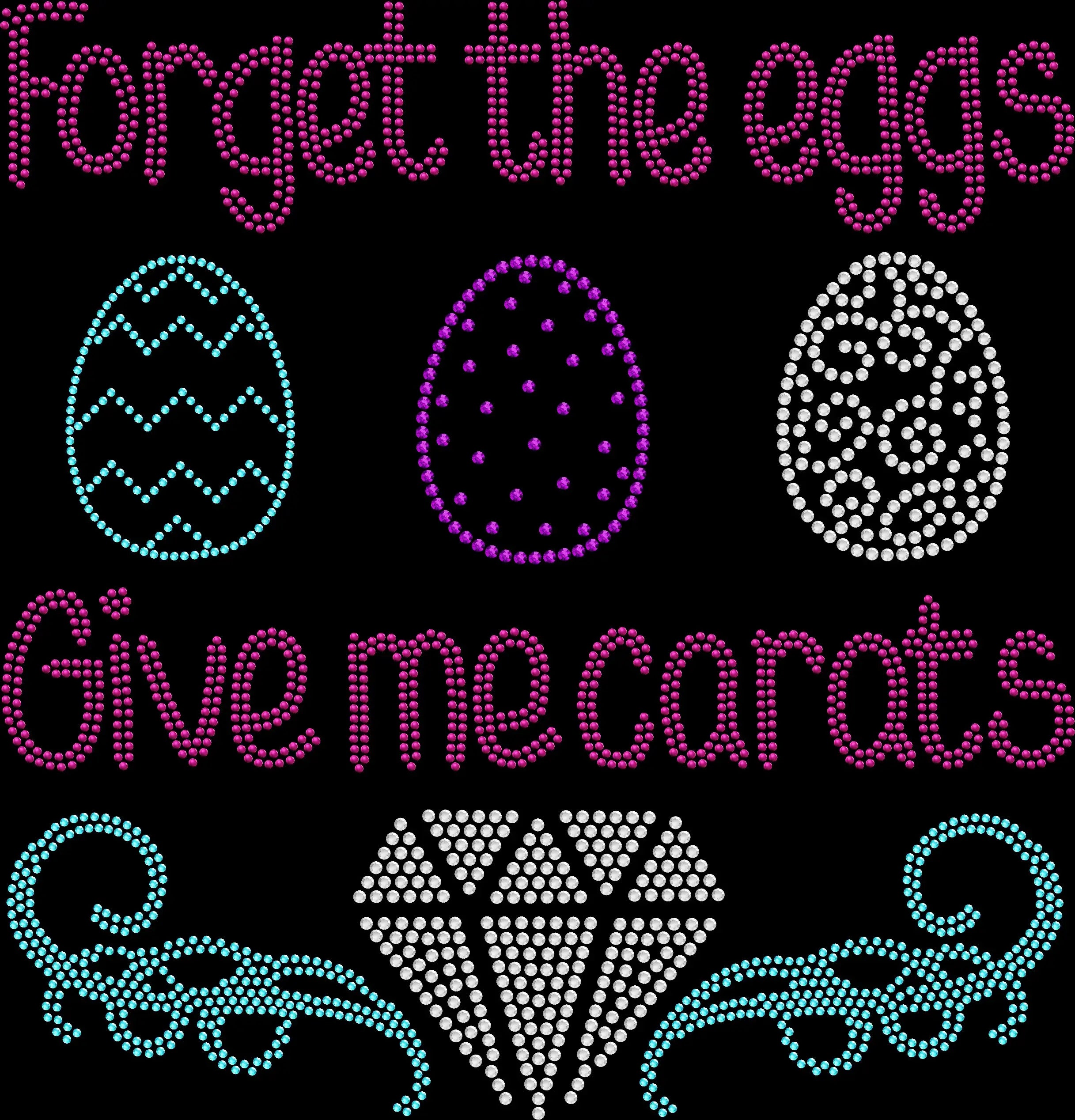 Forget the Eggs Give Me Carats rhinestone shirt featuring sparkling crystal diamond-inspired lettering on a soft women’s fashion tee, perfect for Easter brunch and glam holiday celebrations